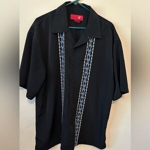 OCI  Retro Bowling Black W/stripe Button‎ Down Short Sleeve Shirt Men’s Size XL